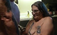 Nasty Tattooed Granny Gives A Handjob