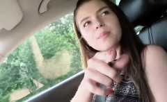 Busty hitchhiking cutie fucks driver outdoors