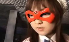 Young Asian Heroine In An Orange Mask Is Taken Down In A Fi