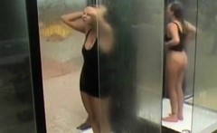 cuties washing pussy in public shower room