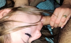 Teen brunette college girlfriend homemade POV blowjob