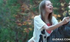 Skinny Teen Doll Gloria Taking Her Clothes Off Outdoor