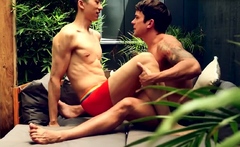 Asian home twink barebacked outdoor