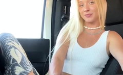Blonde Babe beauty handjob in public