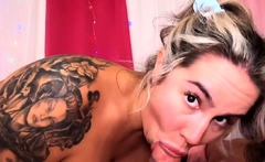 Inked and pierced POV stepdaughter rides